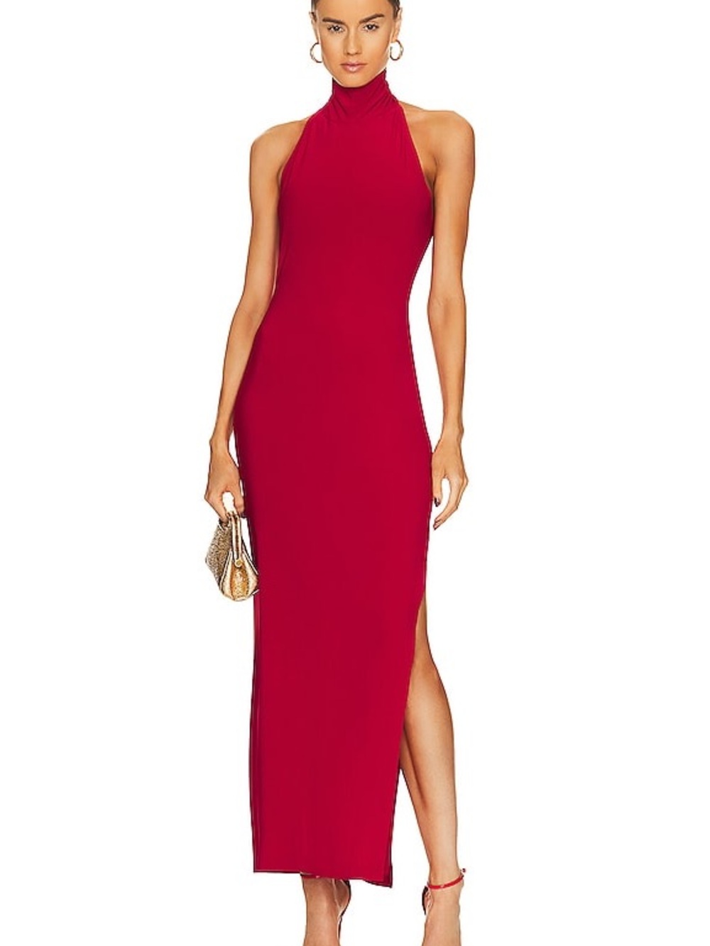 Norma Kamali Red High-Neck Sleeveless Maxi Dress